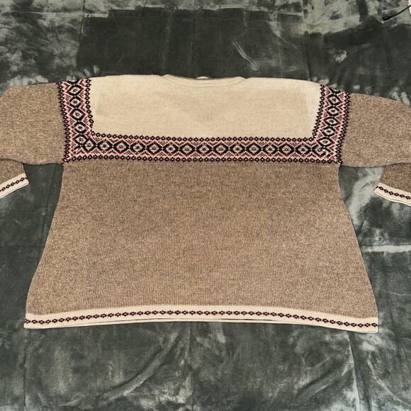 Vintage Fashion Bug Sweater Women's 26 Beige Brown Printed Knit Nordic Plus Size - Picture 7 of 7